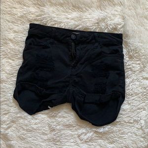 High Rise/high waisted  black shorts distressed